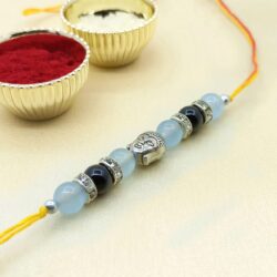 Opalite Rakhi with Black Beads for Bhayya