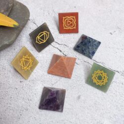 7 Chakra Pyramids Symbol Engraved Set Reiki Healing Gemstone